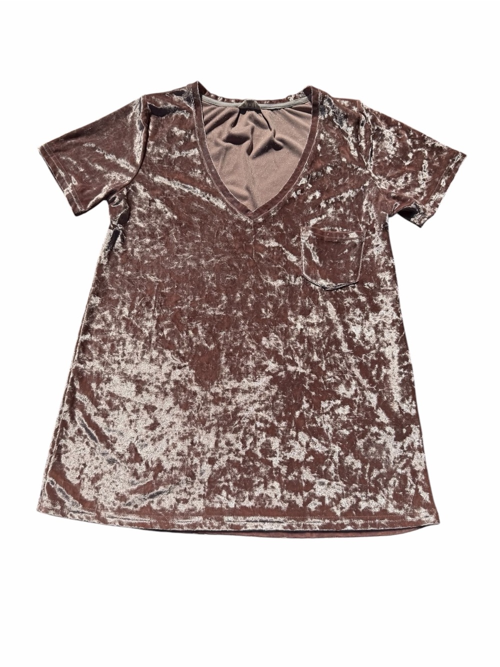 POL Crushed Velvet V-Neck Pocket Tee Mauve Pink Size M Whimsigoth 90’s Grunge